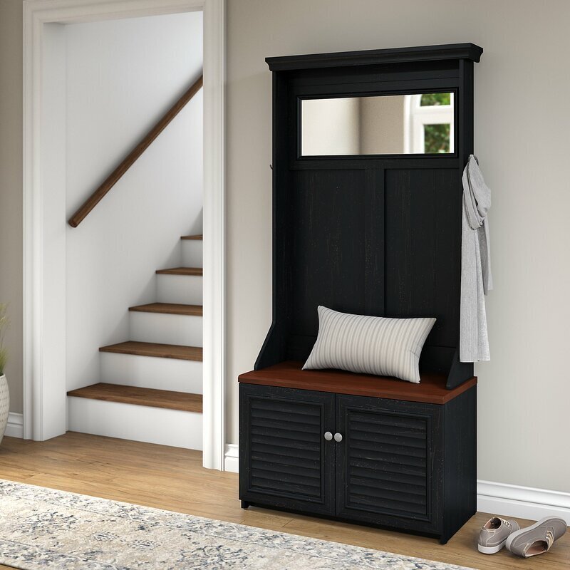 Hall Tree With Storage Bench and Mirror