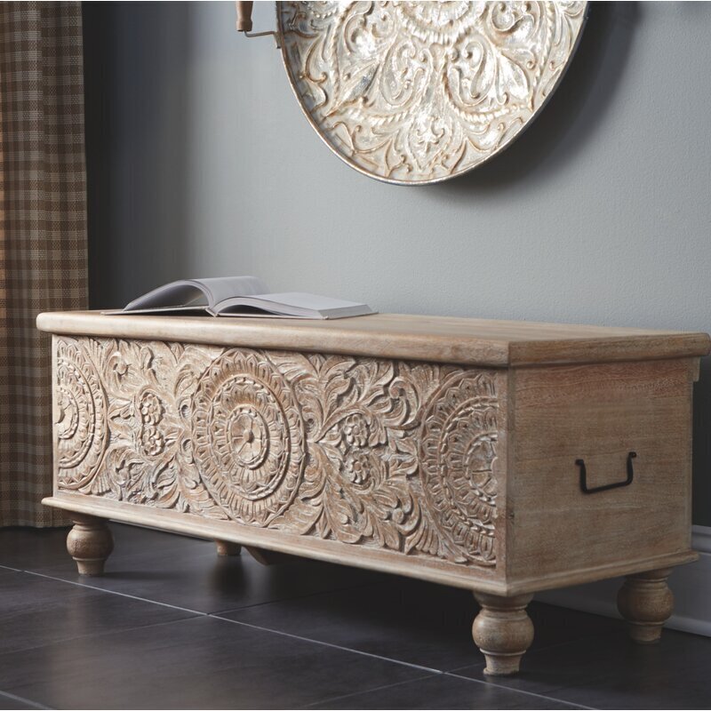 Hand Carved Bench With Storage