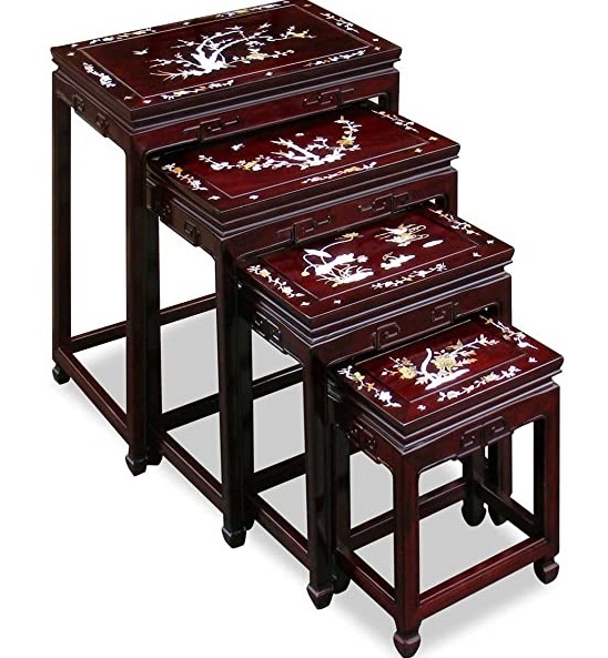 Handcrafted Rosewood Oriental Nesting Tables