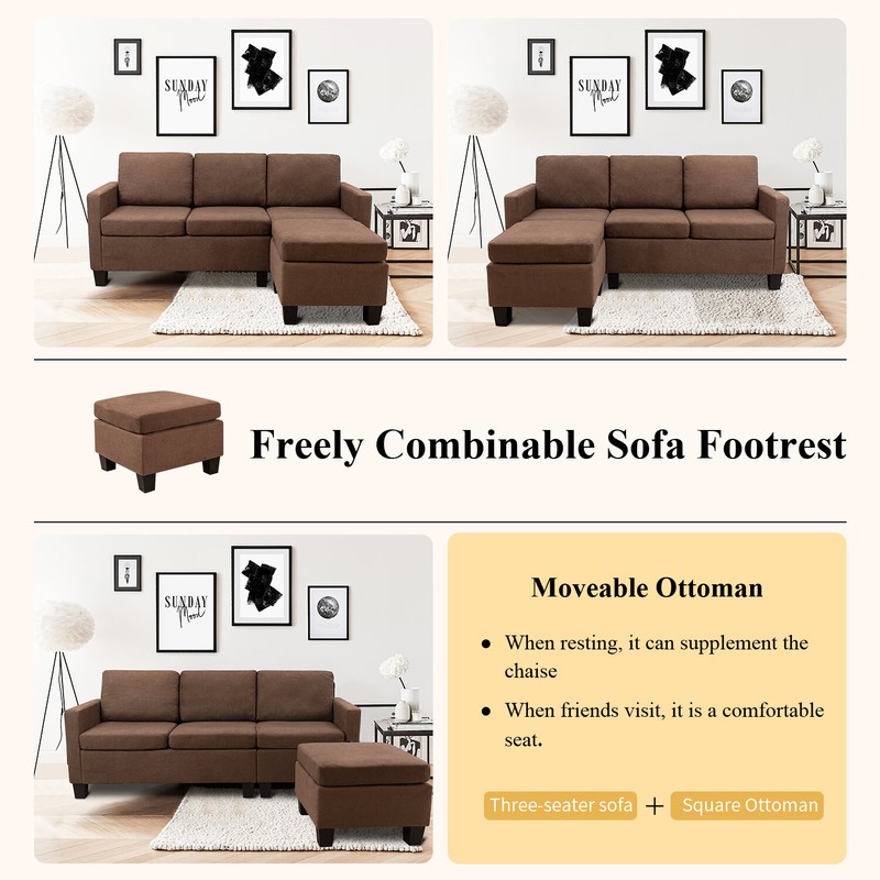 Hankinson 72" Wide Cotton Reversible Sofa & Chaise with Ottoman