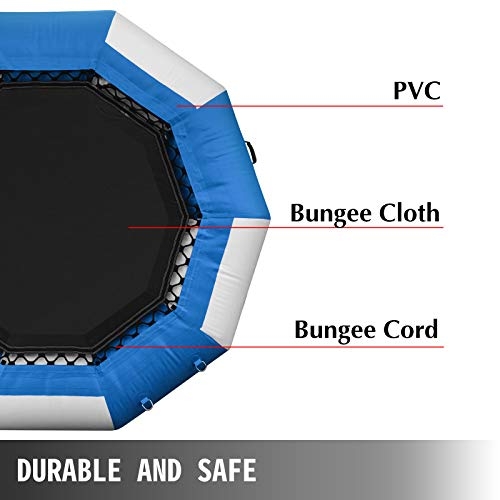 Happybuy Inflatable Water Trampoline 10ft , Round Inflatable Water Bouncer with Yellow Escalator and 4-Step Ladder, Water Trampoline in Blue and White for Water Sports.