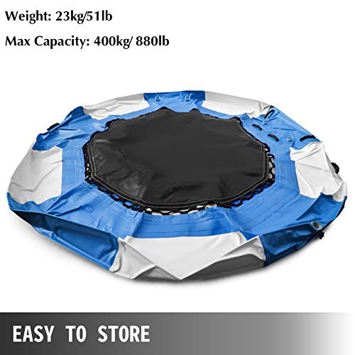 Happybuy Inflatable Water Trampoline 10ft , Round Inflatable Water Bouncer with Yellow Escalator and 4-Step Ladder, Water Trampoline in Blue and White for Water Sports.