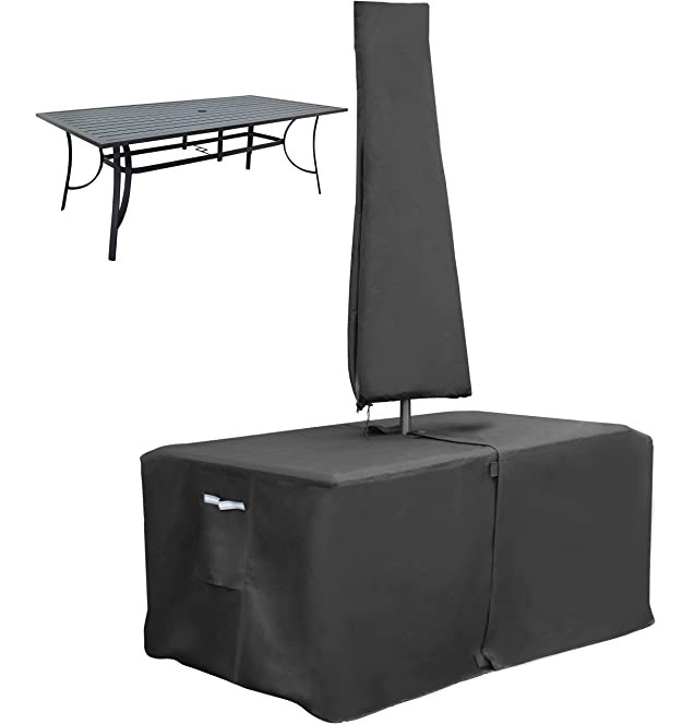 Heavy Duty Black Tarpaulin Patio Table Cover With Umbrella Hole