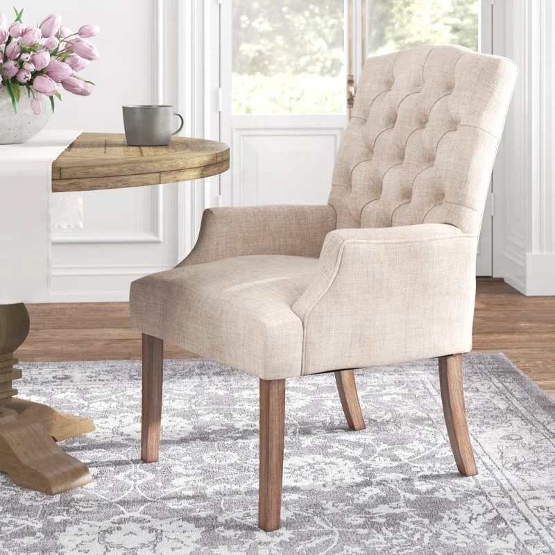 High Back Tufted Linen Chair with Arms 