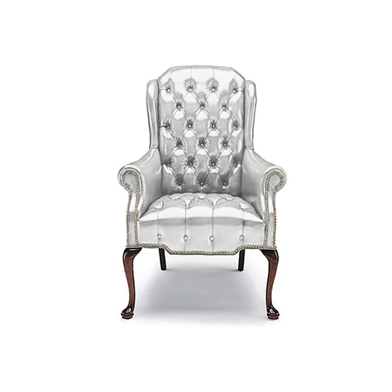 Highly Elegant White Leather Wingback Chair