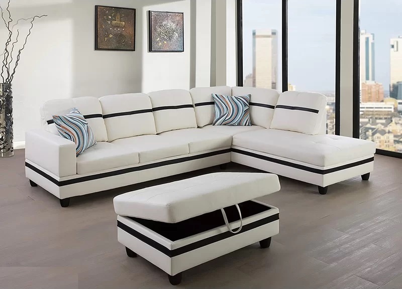 Hip Faux Leather Corner Sectional With Ottoman