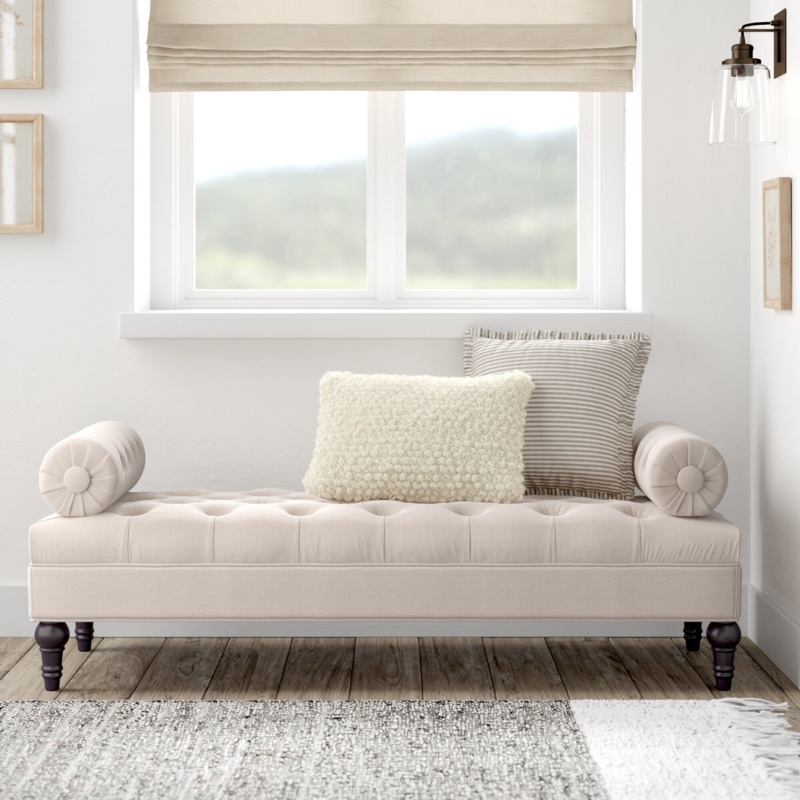 Upholstered Bench with Removable Bolster Pillows