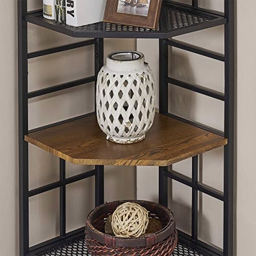 Homissue 6 Tier Industrial Corner Shelf Unit, 76.9” Tall Corner Bookcase Storage Display Organizer Storage Stand for Home Office