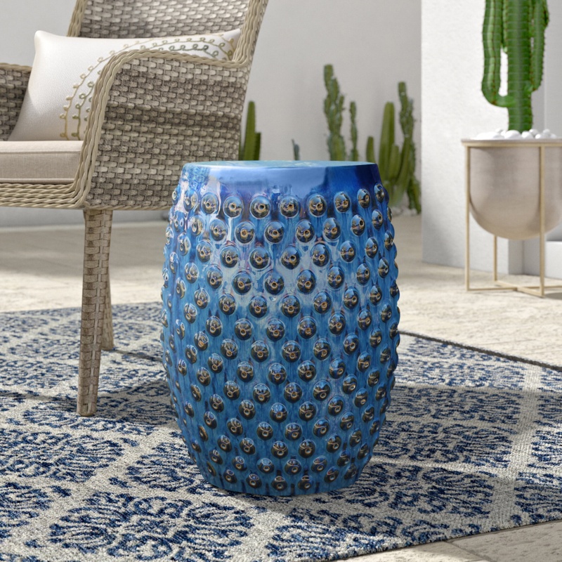 Ceramic Garden Stool with Raised Dot Motif