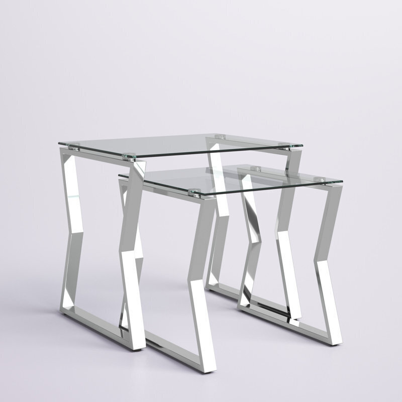 Hourglass Shaped Chrome and Glass Nesting Tables 
