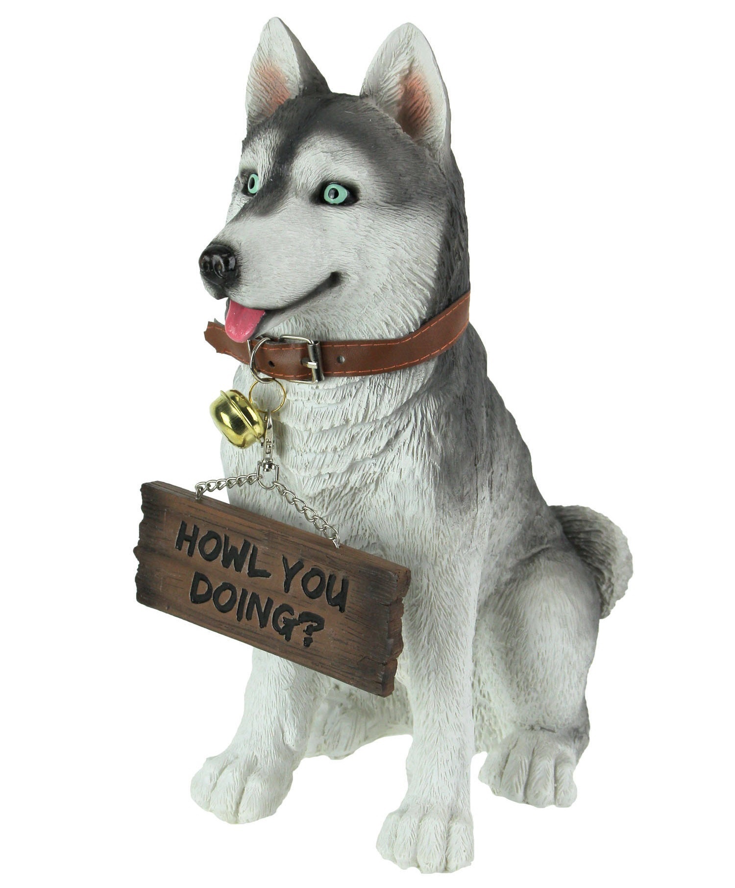 Humorous Husky Sculpture with Welcome Sign