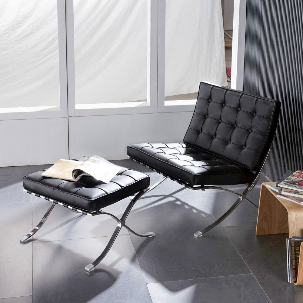 Iconic Modern Leather Chair and Ottoman
