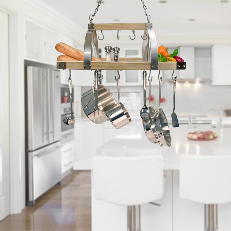 Industrial Ceiling Hung Pot Rack with Lighting