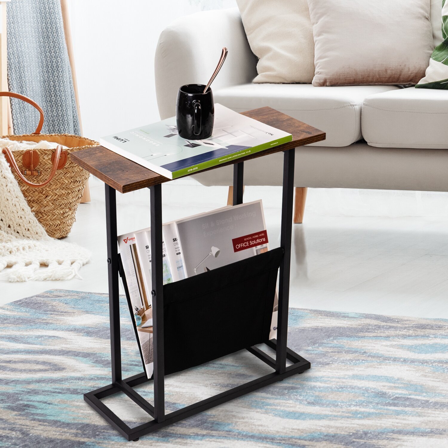 Industrial inspired side table with magazine rack