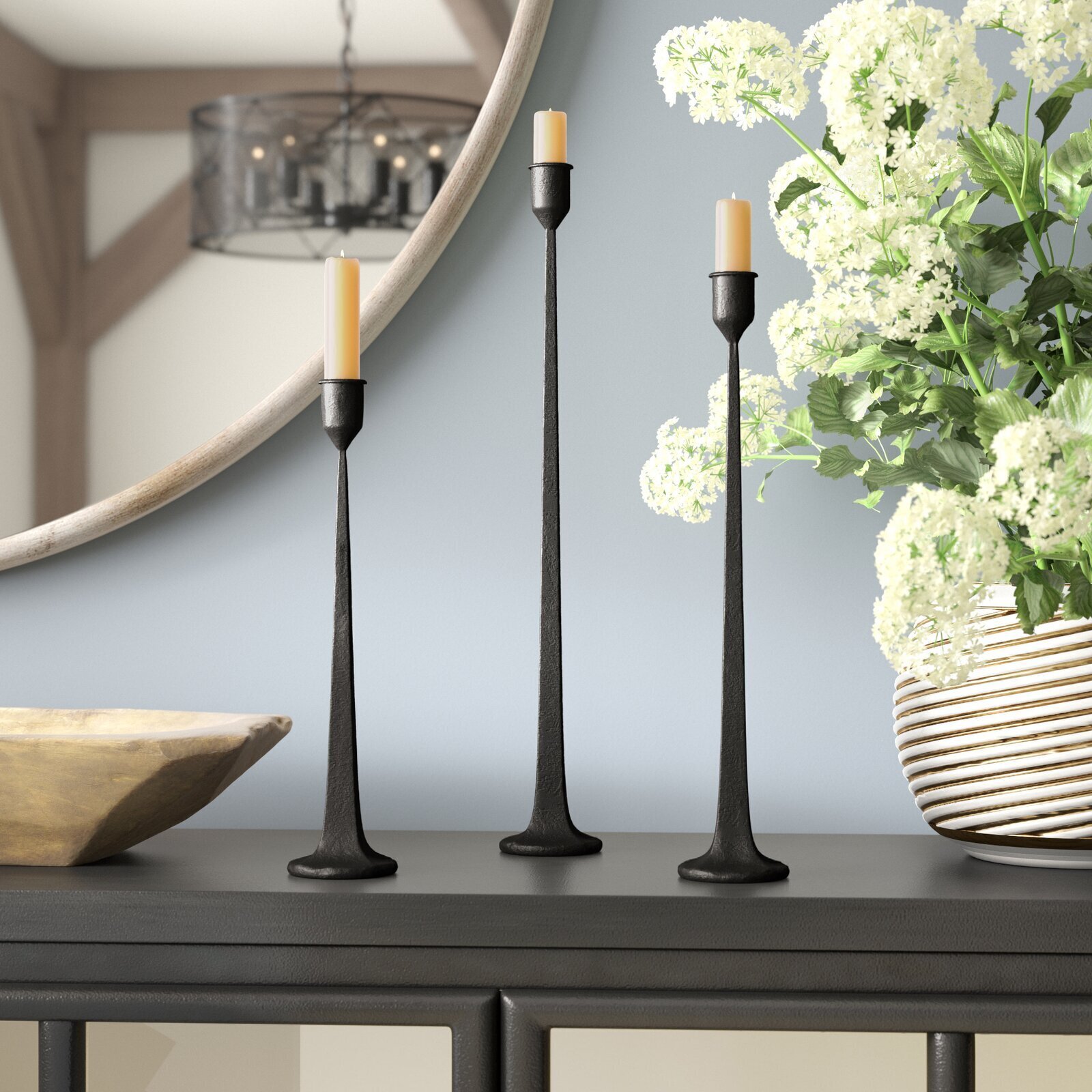 Industrial Iron Tall Candle Holders Set of 3