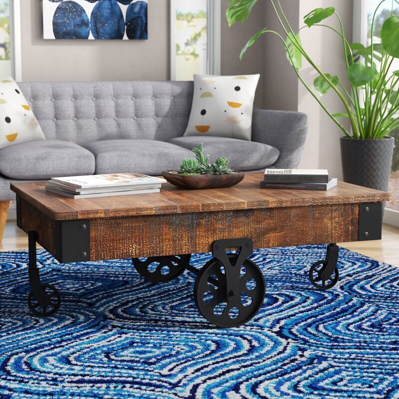 Industrial meets rustic wheeled coffee table