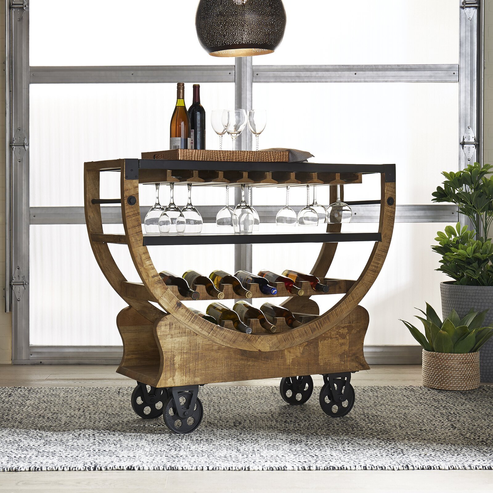Industrial Portable Home Bar With Wine Storage