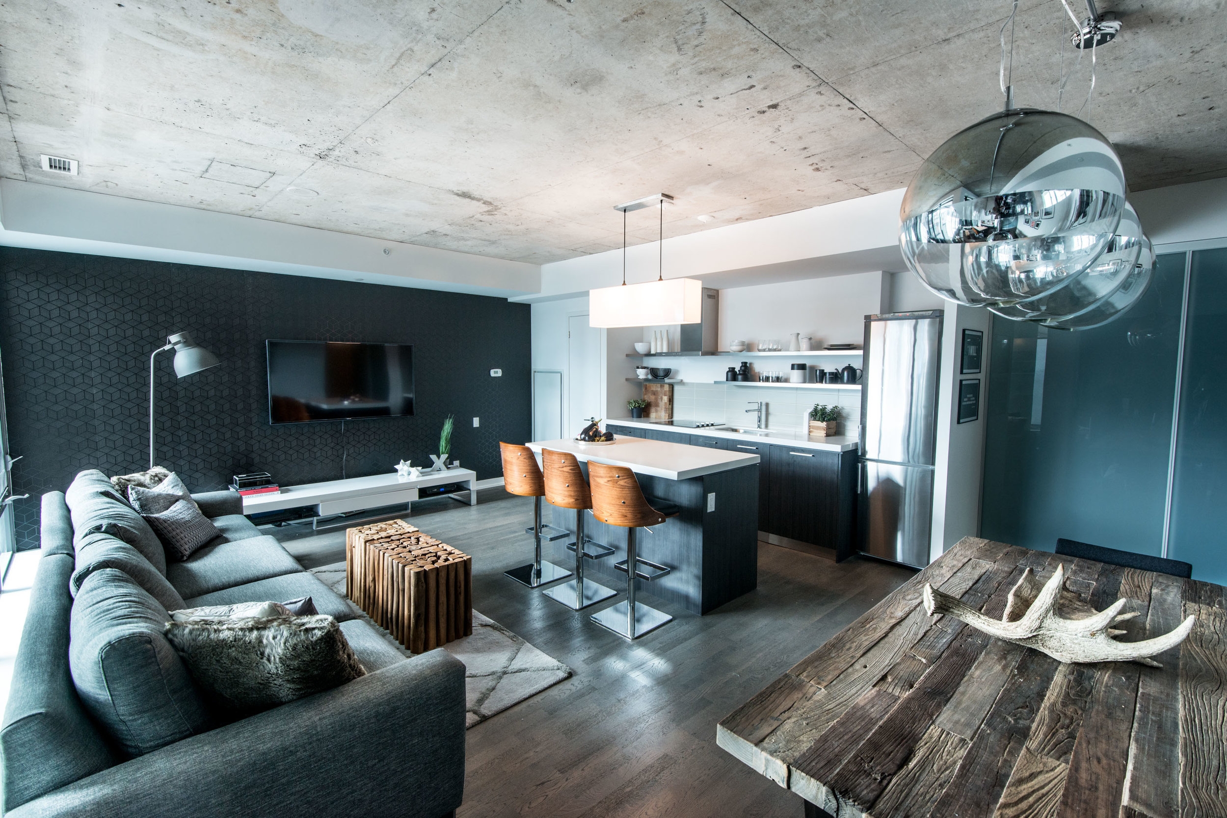 Industrial Style Room With Wood Furniture