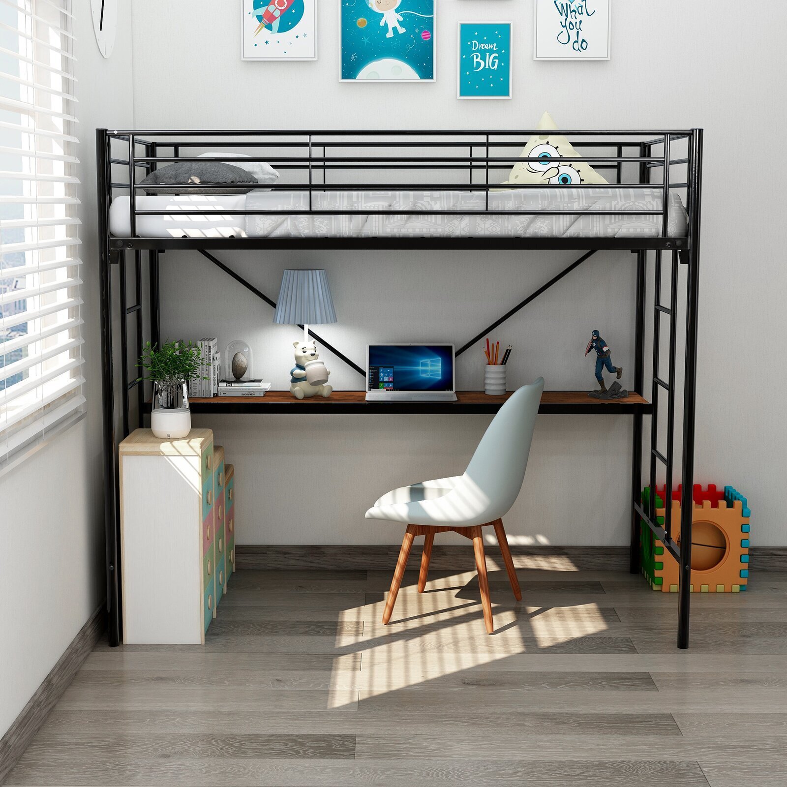 Iron Twin Bunk Bed With Table Below