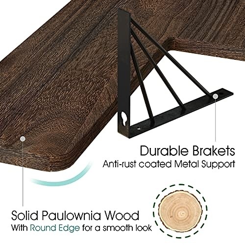 J JACKCUBE DESIGN Corner Shelf Wall Mount Rustic Wood Floating Shelves for Bedroom Living Room Bathroom Kitchen Set of 2 - MK700A