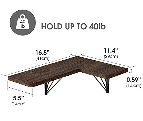 J JACKCUBE DESIGN Corner Shelf Wall Mount Rustic Wood Floating Shelves for Bedroom Living Room Bathroom Kitchen Set of 2 - MK700A
