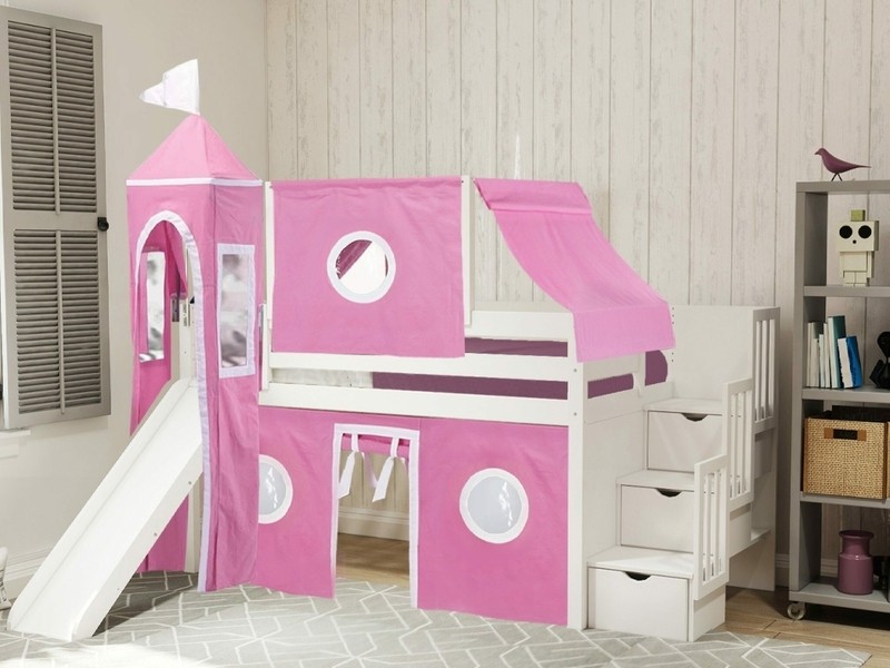 Johannes Twin 3 Drawer Solid Wood Low Loft Bed with Stairway Slide Tent and Tower