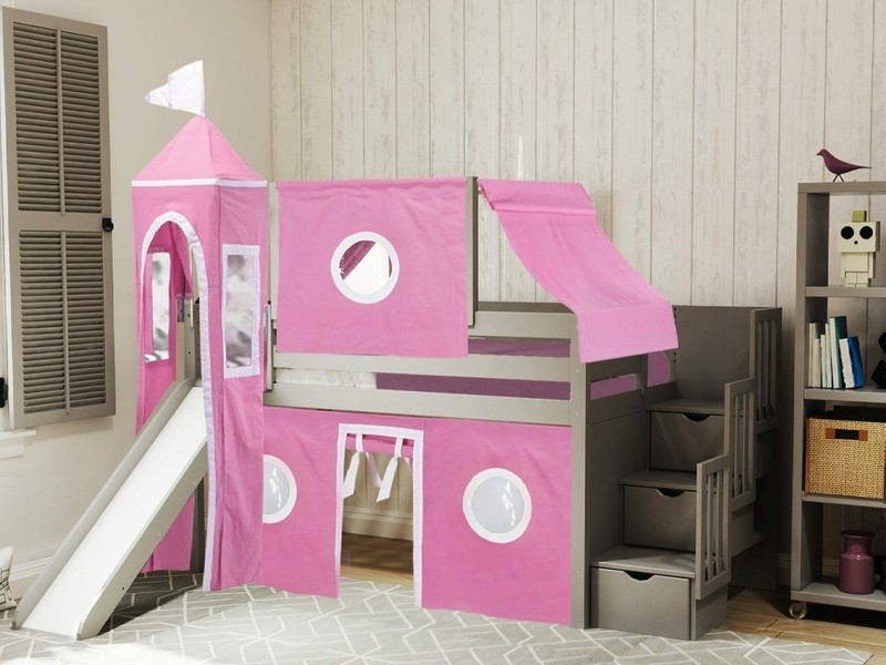 Johannes Twin 3 Drawer Solid Wood Low Loft Bed with Stairway Slide Tent and Tower