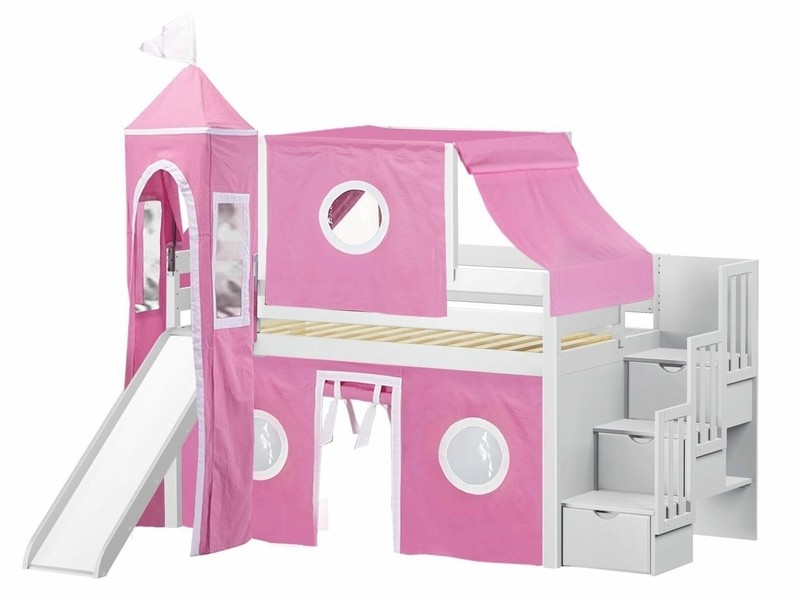 Johannes Twin 3 Drawer Solid Wood Low Loft Bed with Stairway Slide Tent and Tower