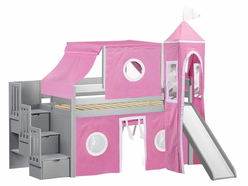 Johannes Twin 3 Drawer Solid Wood Low Loft Bed with Stairway Slide Tent and Tower