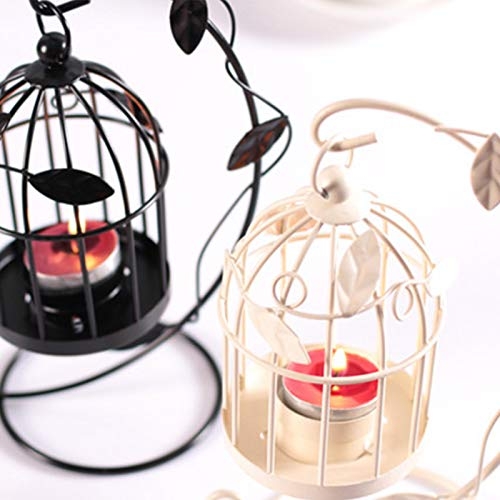 JOUDOO Iron Candle Holder for Pillar Candles, Bird Cage Vintage Style Candlestick Hanging Lantern for Tabletop Candlelight Dinner Party Wedding Centerpiece Home Decor (Black)