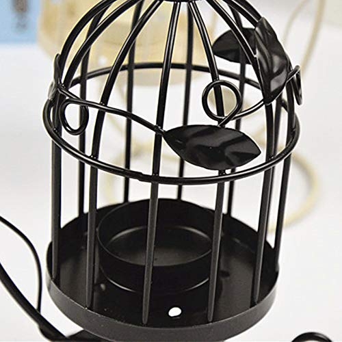 JOUDOO Iron Candle Holder for Pillar Candles, Bird Cage Vintage Style Candlestick Hanging Lantern for Tabletop Candlelight Dinner Party Wedding Centerpiece Home Decor (Black)
