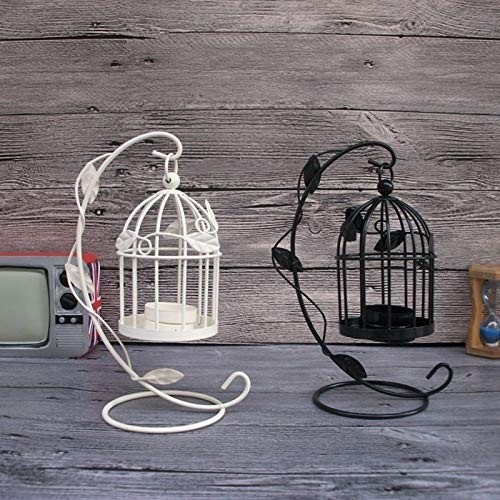 JOUDOO Iron Candle Holder for Pillar Candles, Bird Cage Vintage Style Candlestick Hanging Lantern for Tabletop Candlelight Dinner Party Wedding Centerpiece Home Decor (Black)