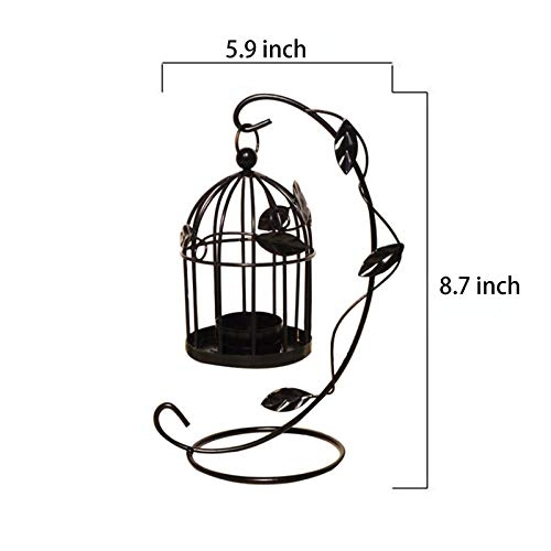 JOUDOO Iron Candle Holder for Pillar Candles, Bird Cage Vintage Style Candlestick Hanging Lantern for Tabletop Candlelight Dinner Party Wedding Centerpiece Home Decor (Black)