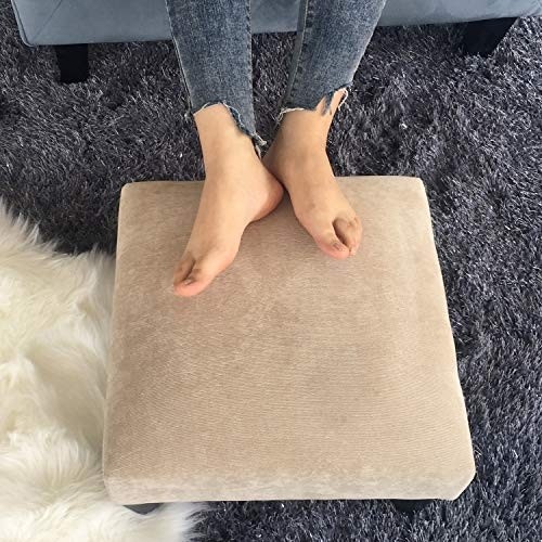 Joveco Ottoman Footrest Stool Small Fabric Square Footstool (Wheat)