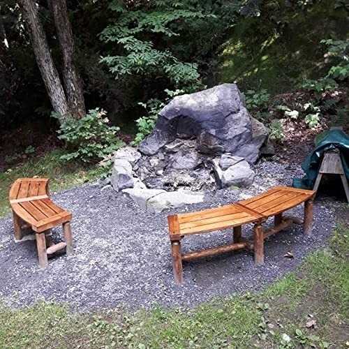 kdgarden Outdoor Wooden Curved Backless Porch Bench Rustic Style Cedar/Fir Wood Log Fire Pit Bench for Patio Garden Deck and Backyard, 40"-55" W×14" D×16.5" H, Natural Finish
