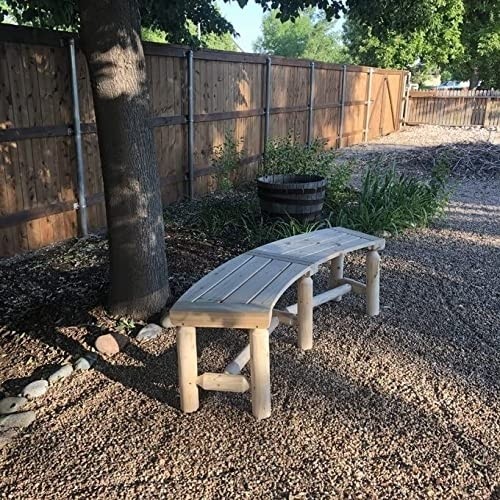 kdgarden Outdoor Wooden Curved Backless Porch Bench Rustic Style Cedar/Fir Wood Log Fire Pit Bench for Patio Garden Deck and Backyard, 40"-55" W×14" D×16.5" H, Natural Finish