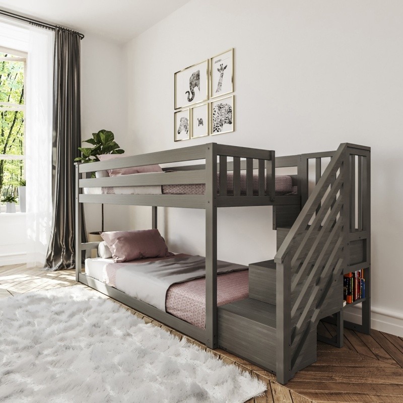 Kean Twin Over Twin Solid Wood Standard Bunk Bed with Shelves by Harriet Bee