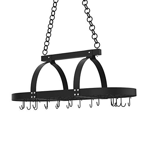 KES Ceiling Pot Rack 34-Inch Hanging Pot Rack for Kitchen Oval Pot and Pan Rack Matte Black Pot Hanger with 20 S Hooks, KUR221S85-BK