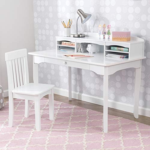 KidKraft Avalon Wooden Children's Desk with Hutch, Chair and Storage, White, Gift for Ages 5-10