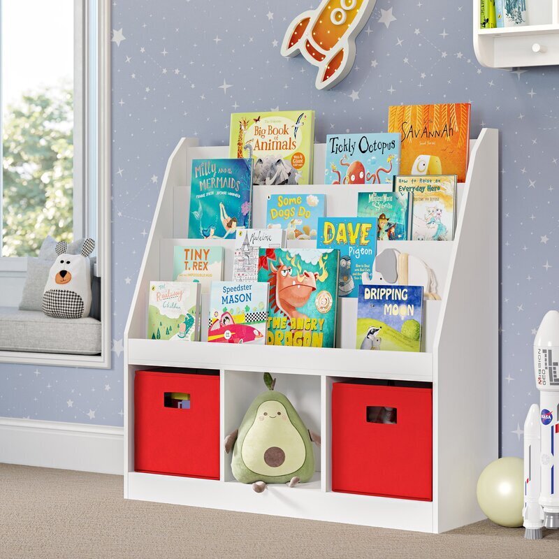 Kids Book Rack with Toy Cubbies