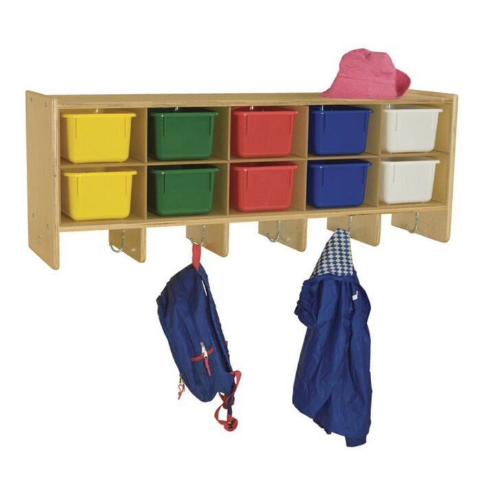 Kids cubbies with colorful bins