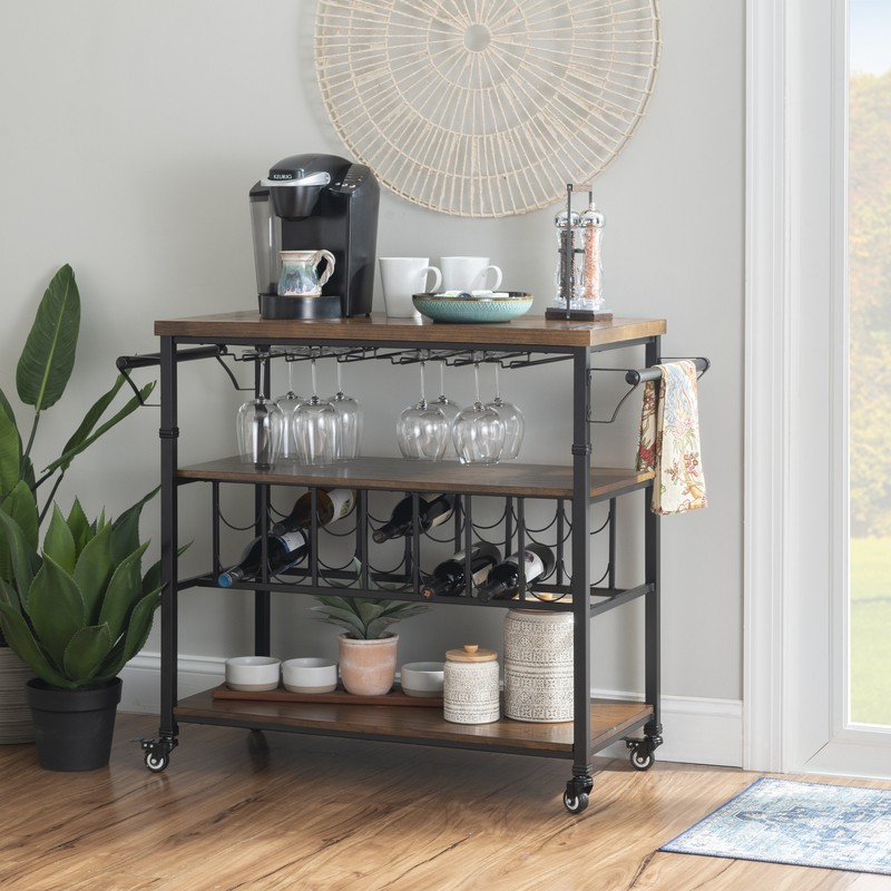 Kilmersdon 43.2'' Wide Rolling Kitchen Island with Solid Wood Top
