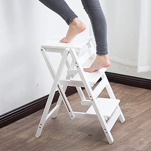 KINGBO Step Stool for Adults/Step Ladder/Counter Chair, 3-Step Folding Portable Wooden Step Stool, Anti-Slip & Lightweight (Nut - Brown)