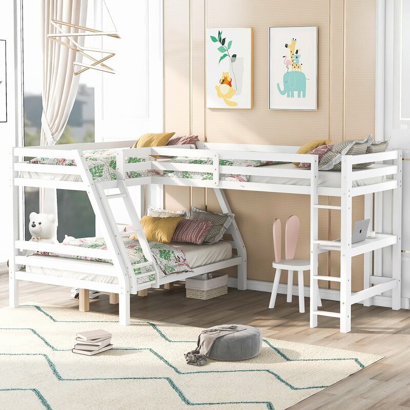L Shaped Bunk Bed With Built In Desk