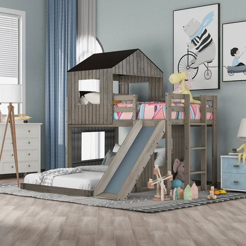 L shaped bunk beds with outlet slide