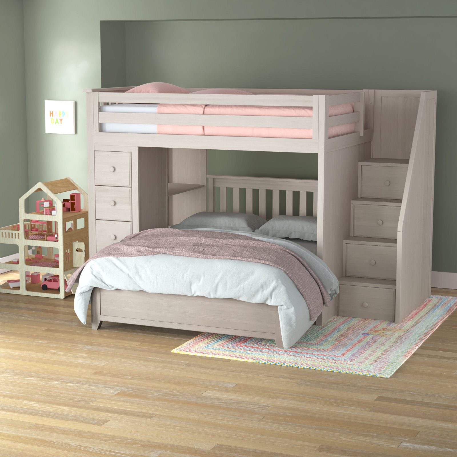 L Shaped Eight Drawer Double Bunk Bed