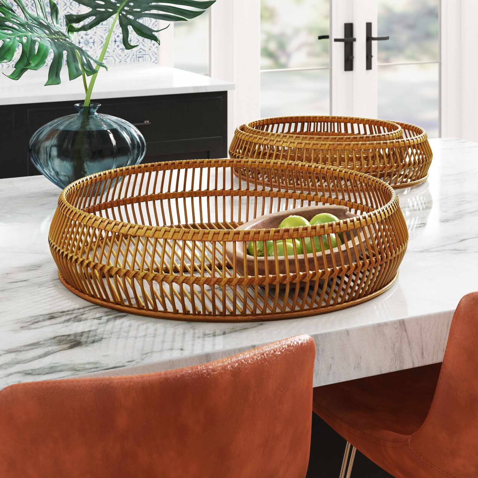 Large Bamboo Round Tray for Ottoman