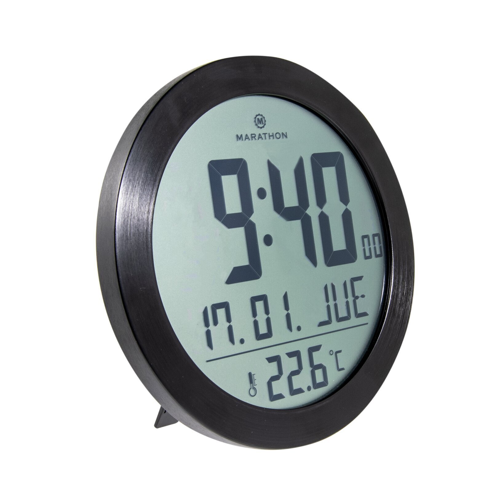 Large digital wall clock with day and date in an analog design
