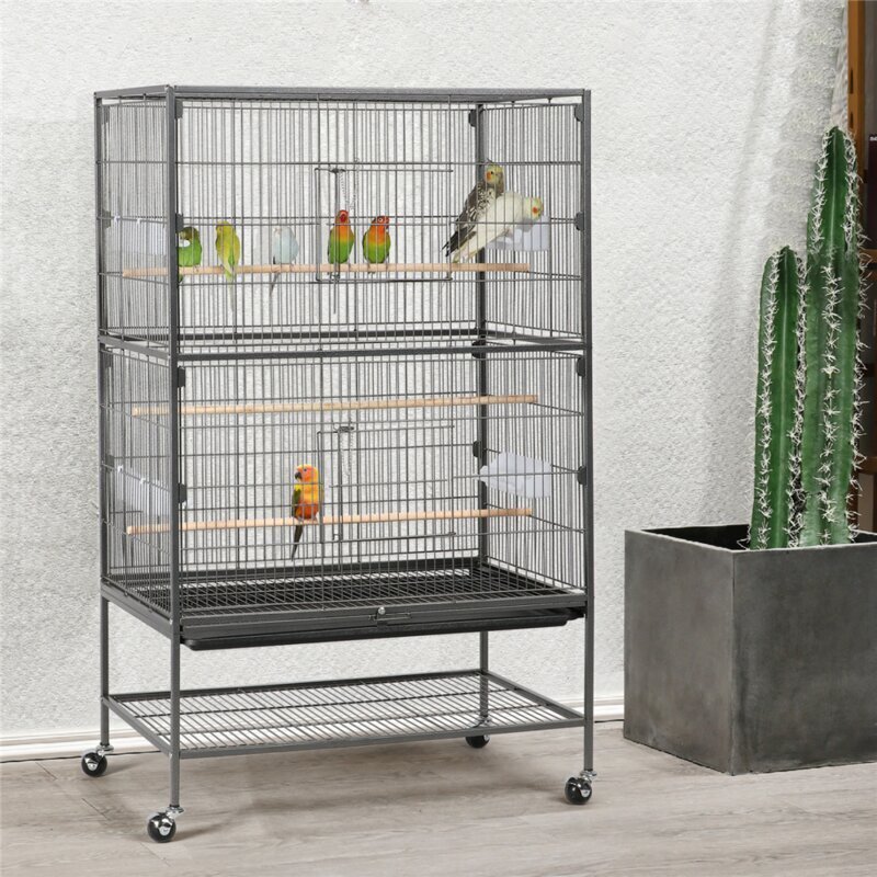 Large Divided Bird Cage on Wheels