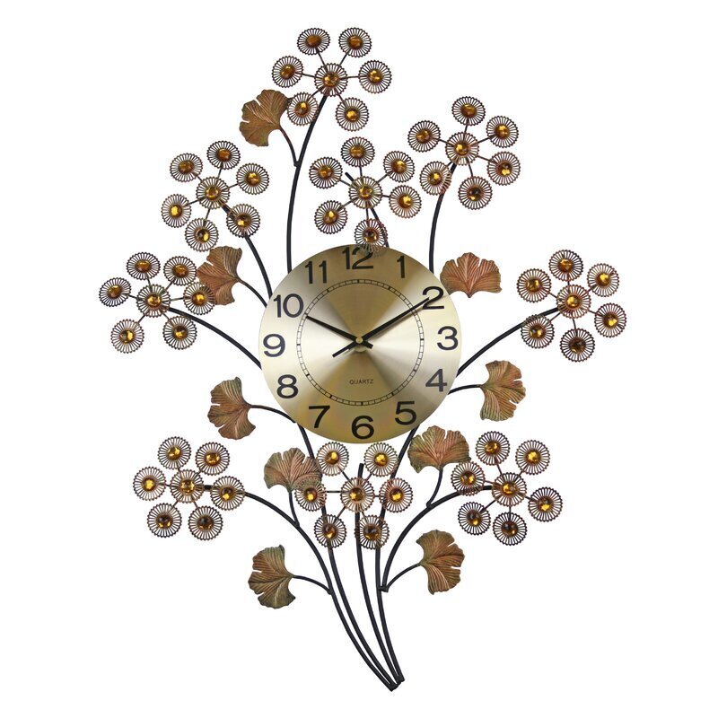 Leaf and Floral Metal Deco Wall Clock